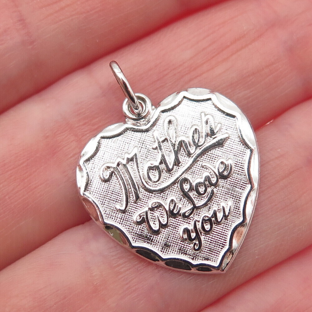 Rembrandt 925 Sterling Silver Vintage Mother We Love You Heart Charm Pendant